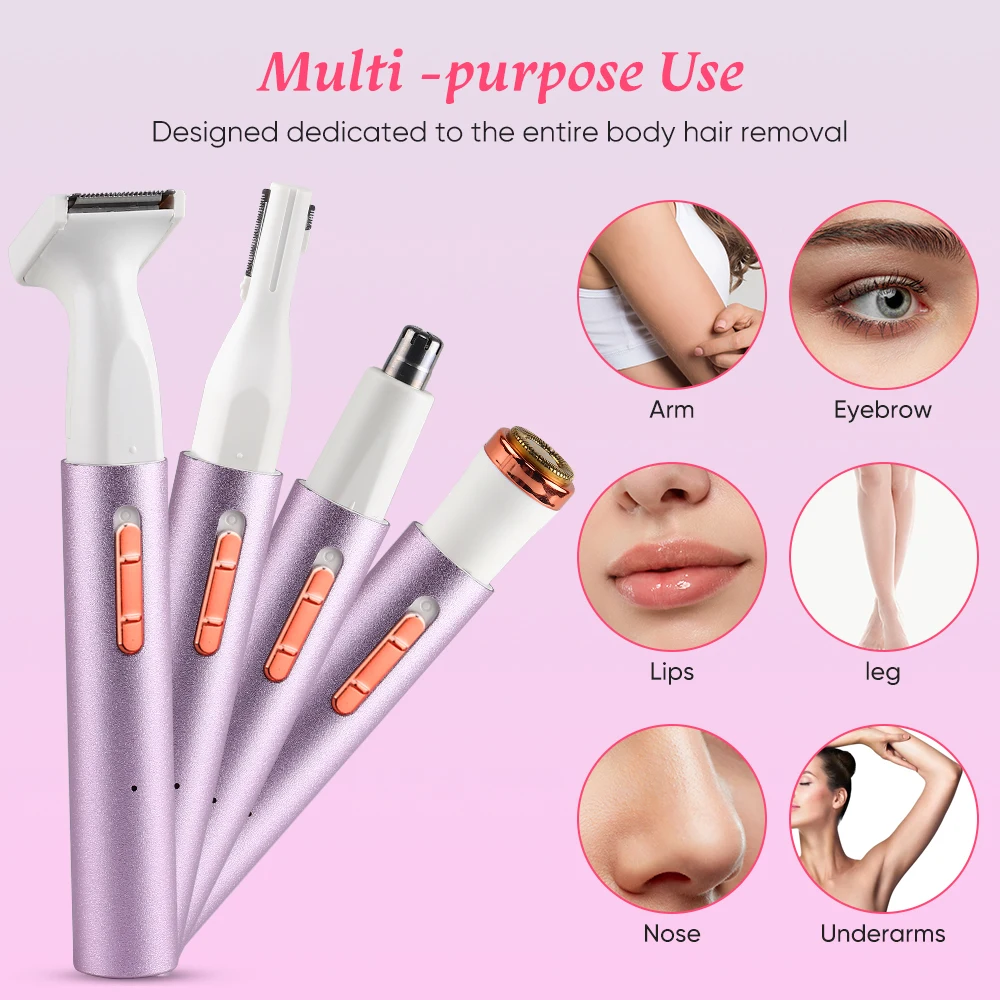 4 in 1 Electric Lady Shaver Hair Remover for Face Body Bikini Hair Removal Epilator for Women