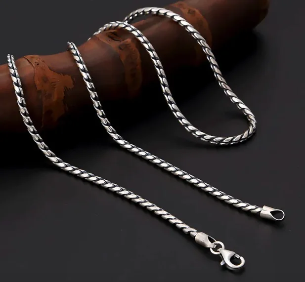 925 Sterling Silver Jewelry Handmade Braided Necklaces Sweater Chain For Men  Twists Chain Necklaces Jewelry