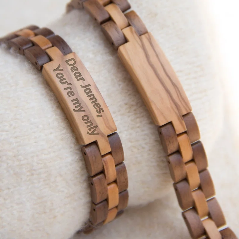 engraving name tag wooden bracelet for men and women Gift