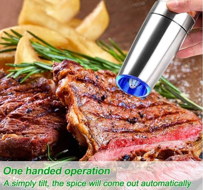 Amazon Hot Selling Stainless Steel Gravity Battery Operated Automatic Electric Salt And Pepper Grinder Set with LED Light