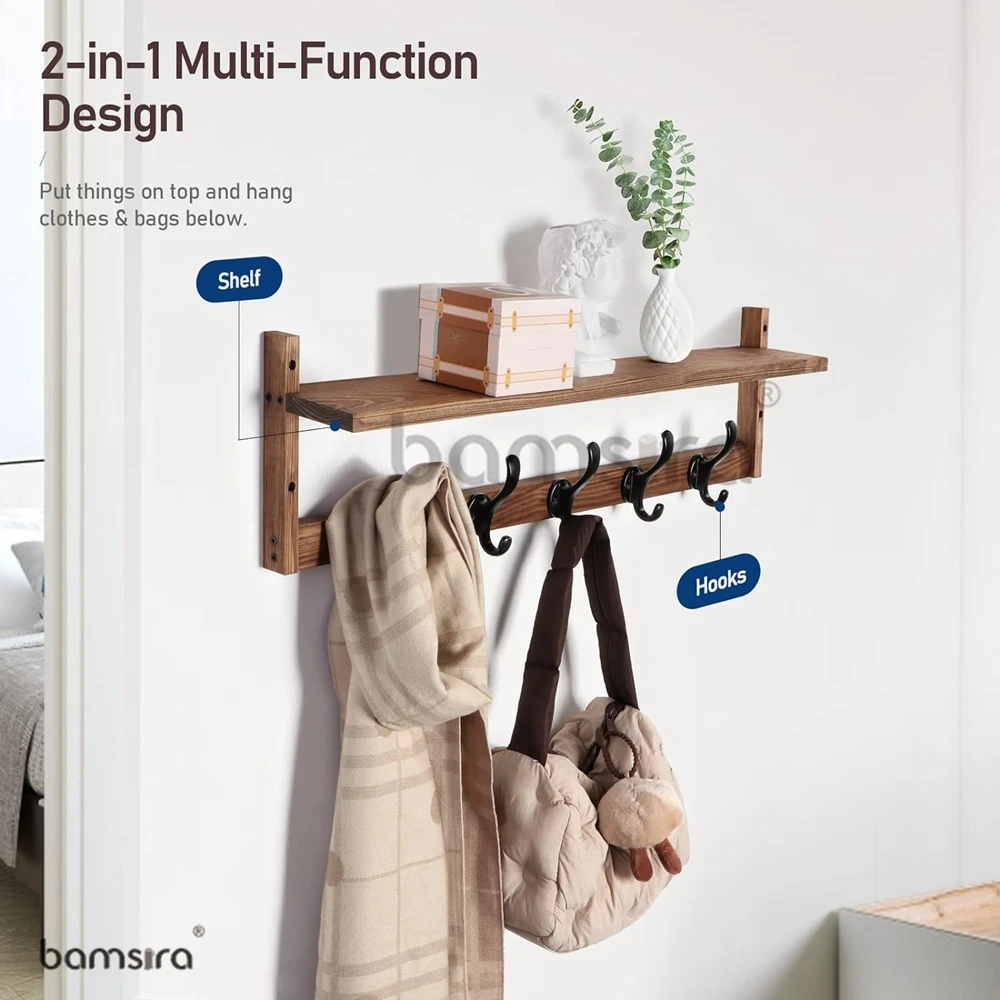 2024 New  Arrivals Custom Solid Wood Hotel Wall Mounted Coat Hat Rack with Storage