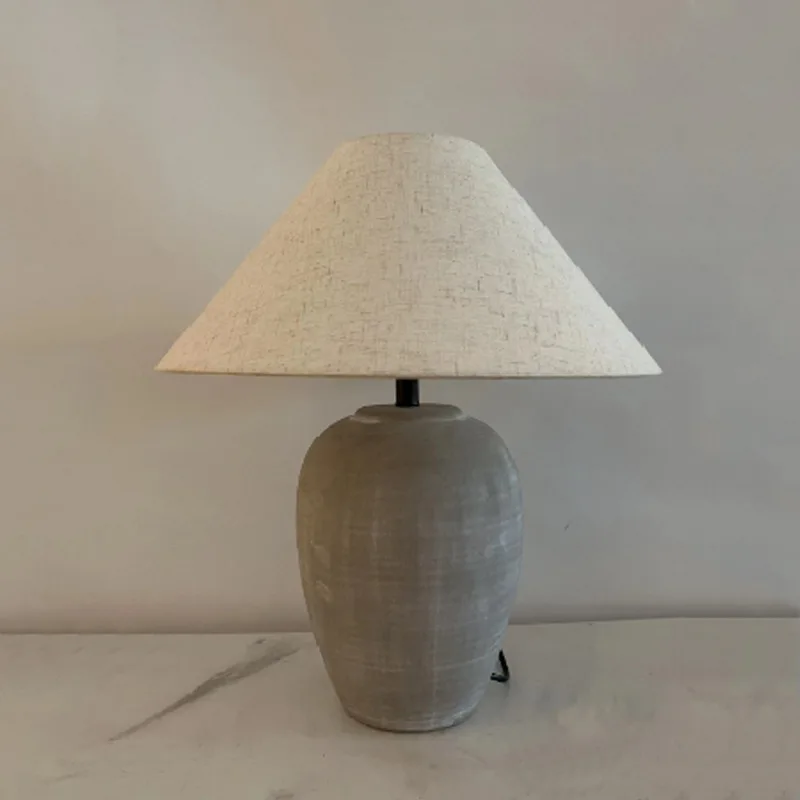 Elegant Modem Wab-Sabi Ceramic Large Desk Lamp Soft Grey Fabric Shade Nordic Design Style Indoor Use Custom Packing Dimension