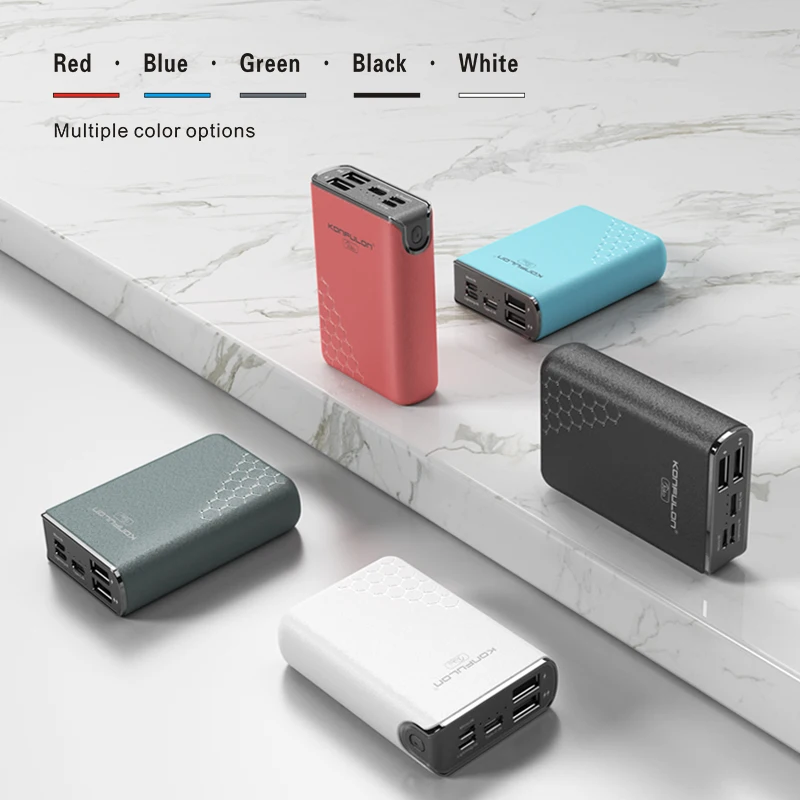 Компактный внешний аккумулятор Konfulon со светодиодным дисплеем 2 порта USB резервный для мобильных