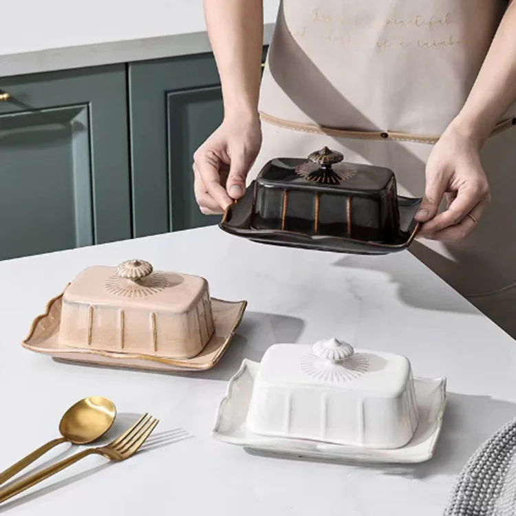 Creative Ceramic Butter box European tableware with cover, butter plate, dessert plate, and cheese box manufacturer wholesale