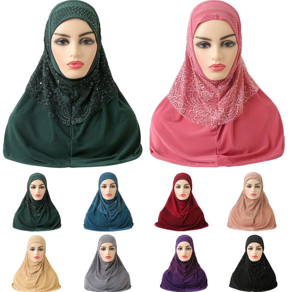 Wholesales Women Crystal Hemp Turban Hats Lace Splicing Muslim Head Wrap Hijab