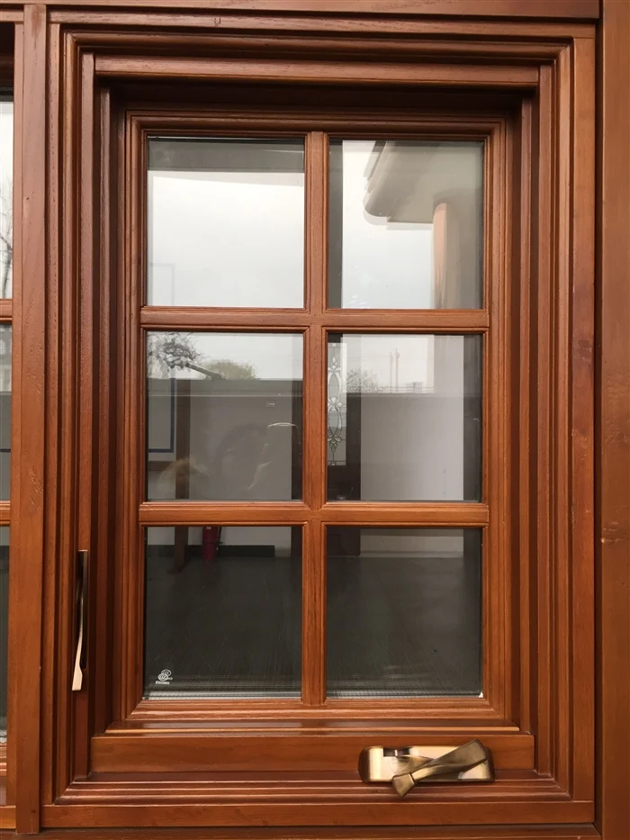 Modern Oak wood aluminum composite window crank out casement window with grill