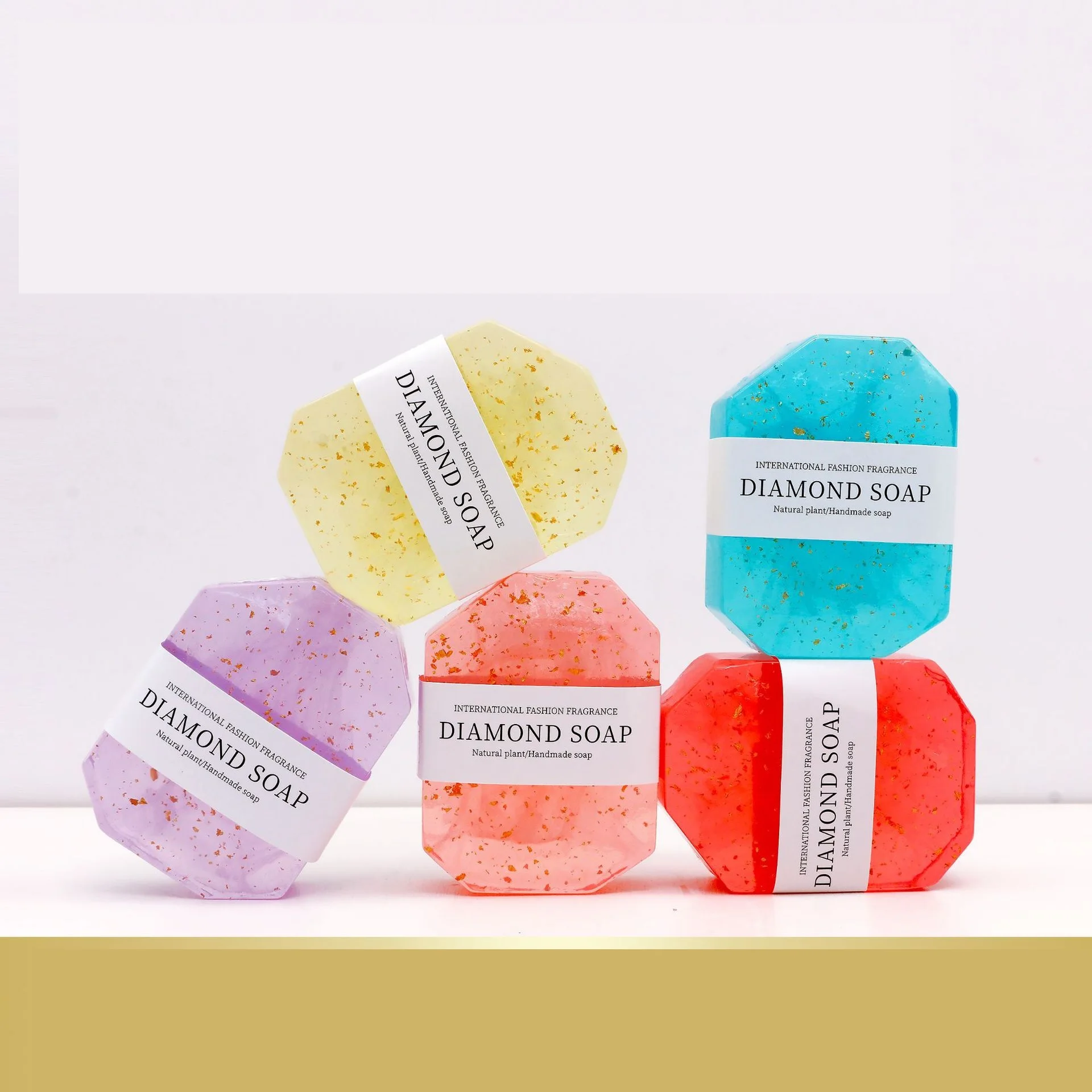 Oem/odm Diamond Soap Crystal Gemstone Shape Gold Foil Lightening Tighten Skin Natural Soap Handmade Body Soap