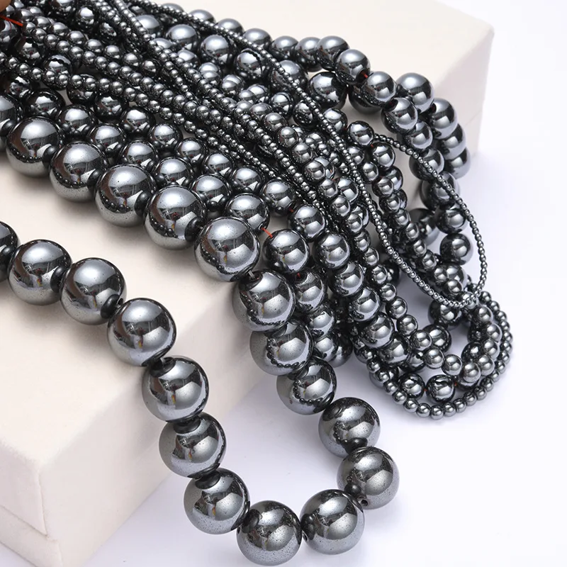 4mm Round Black Silver Gold Hematite Stone Beads for Jewelry Making