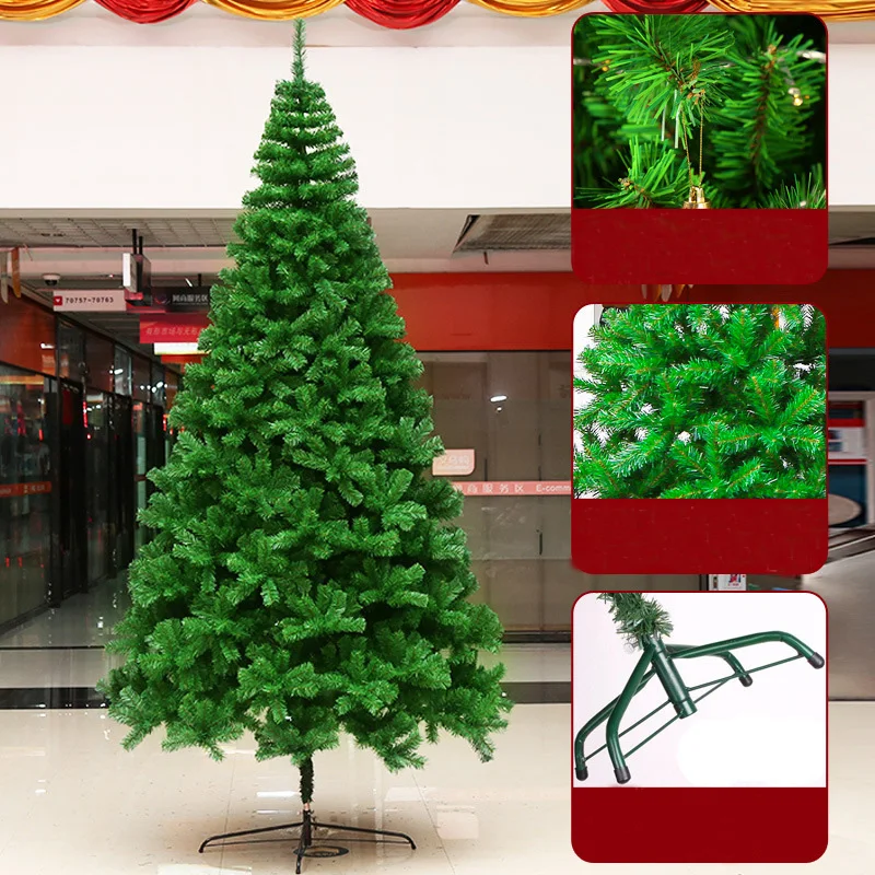 Wholesale PVC PINE Christmas Tree Large Green Rustic Artificial Christmas Tree Decoration Environmentally Friendly Metal Base