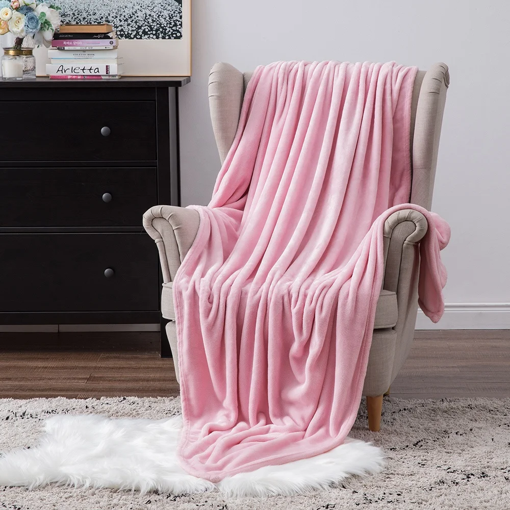 Mulan Wholesale Super Soft Polyester Fleece Blanket Other Korea Flannel Blanket Warm Throw Blanket for Winter Pink Color