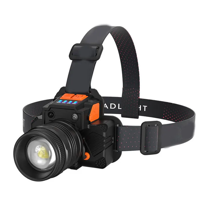 LED induction strong light USB charging intelligent head mounted flashlight outdoor emergency headlight