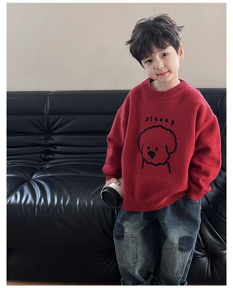 618 Christmas new year red child baby boy sweater infant toddler girls knitted shirt cute poppy warm clothing wholesale