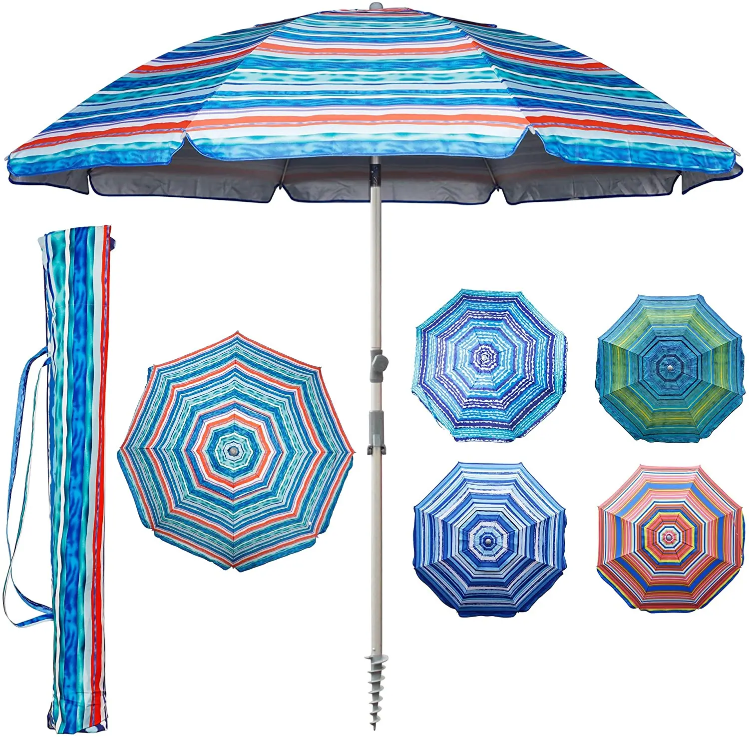 OEM Design Custom 7.2 ft, Portable Folding UV50+ Sun Protection Air Vent Outdoor Beach Umbrellas With Sand Anchor Carry Bag/