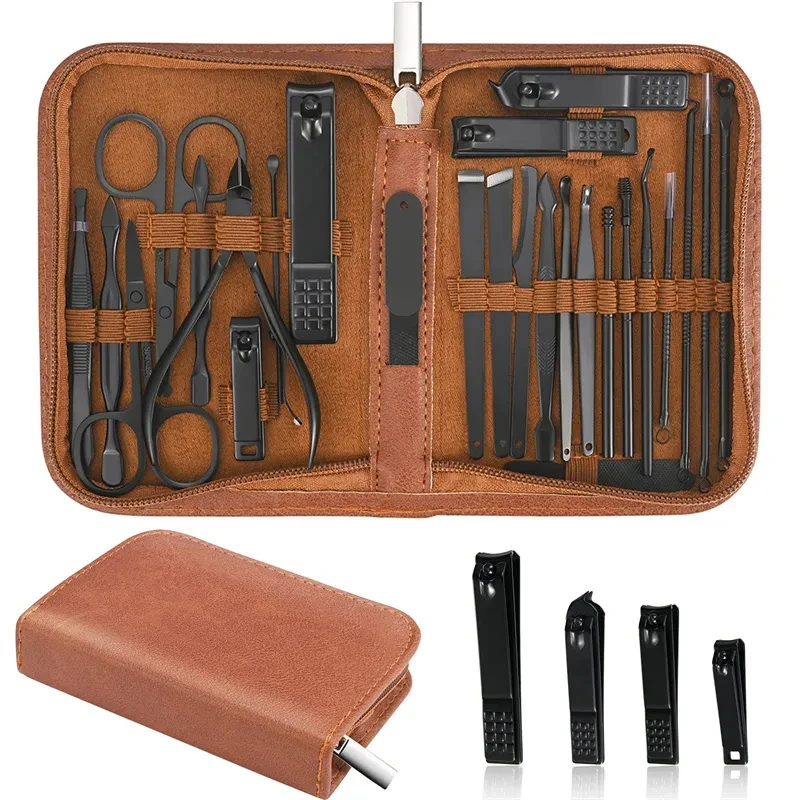 Manicure Set Professional Nail Clipper Kit-26 Pieces Stainless Steel Pedicure Kit Nail Grooming Care Tools with Travel Case