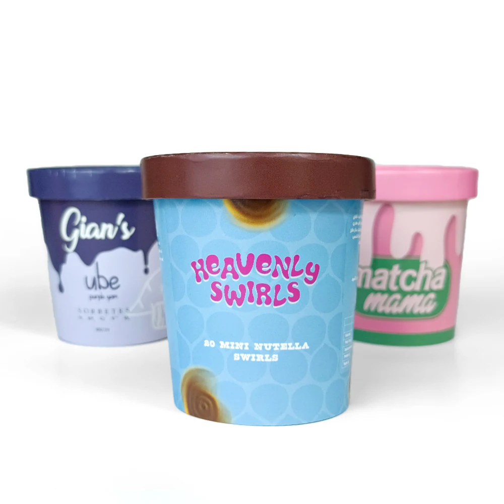 ZJPACK Custom Yogurt Packaging Boxes Frozen Food Container With Wooden Plastic Spoon Takeout ECO Friendly Ice Cream Pap