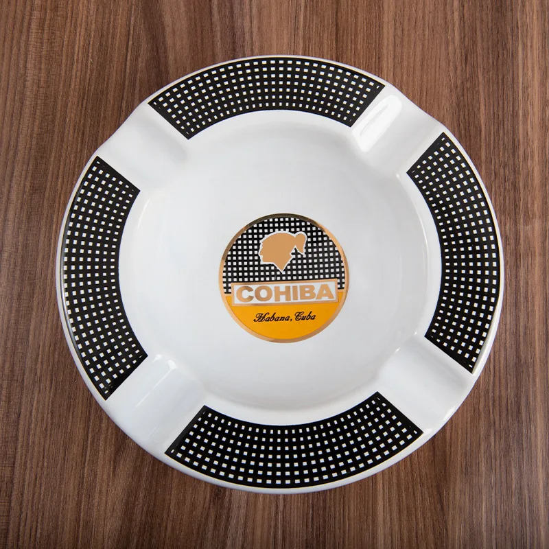 Round White Cigarette Custom Logo Porcelain Stoneware Hotel Office Big Cigar AshTray Ash