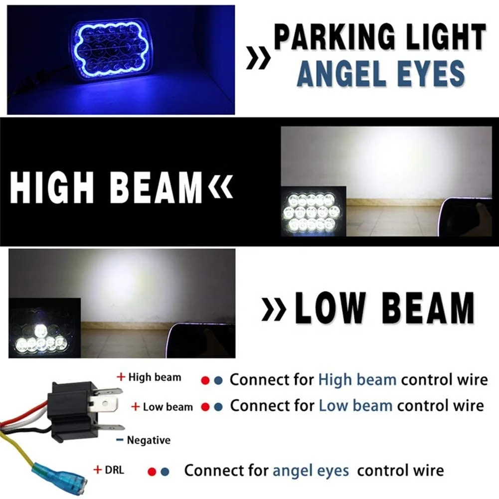 5X7 inch LED truck light, Amber Yellow Halo Angel Eyes Sealed Beam Hi/Lo H6054 H5054 H6014 7x6 5x7 inch Square LED Headlights
