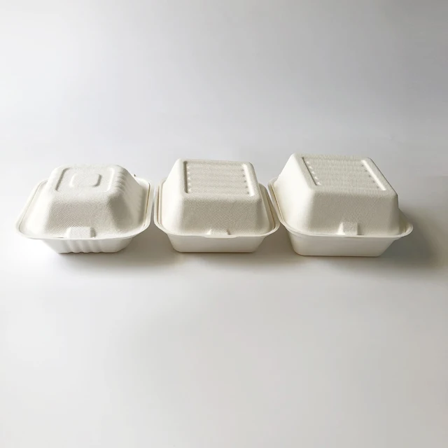 Biodegradable take out food container bagasse pulp clamshell