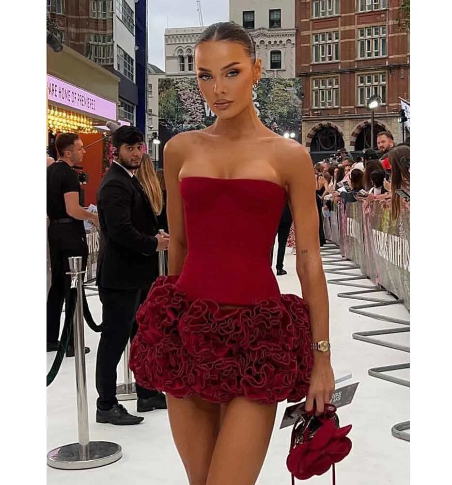 Bettergirl Autumn New High Quality Women Strapless Slim-fit Floral Dress With Tuxedo Dress Sheath Dress