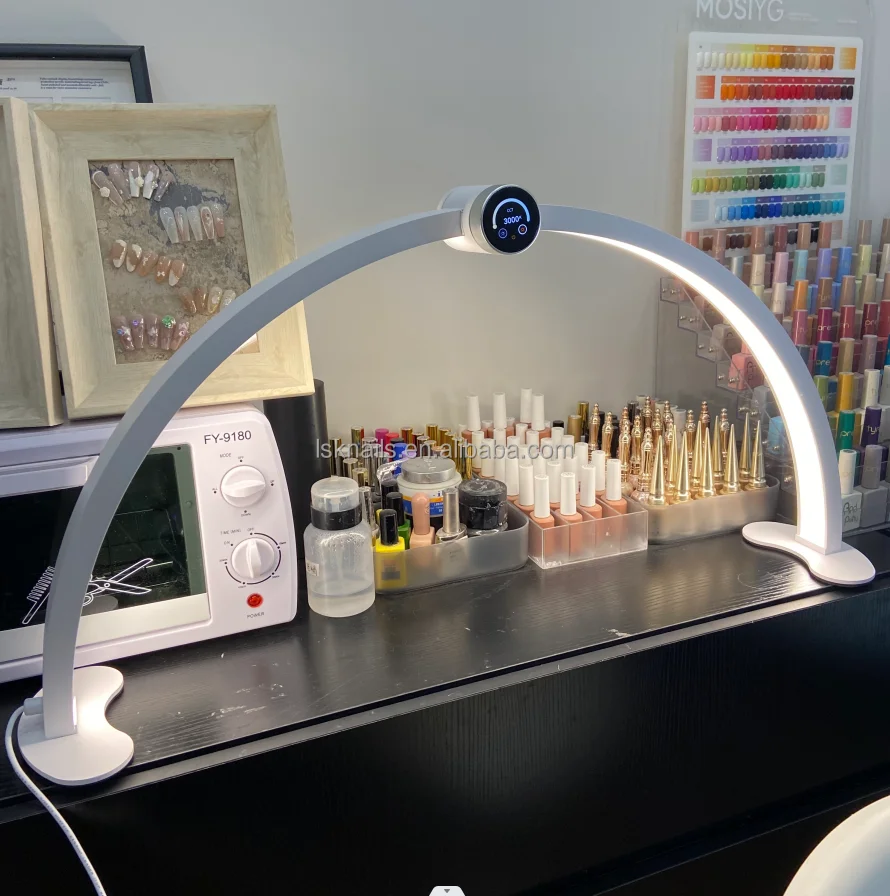 New Design Diamond Light Half Moon Lamp For Nail Table Adjustable Brightness Arch Ring With Time Display  Beauty Lamp