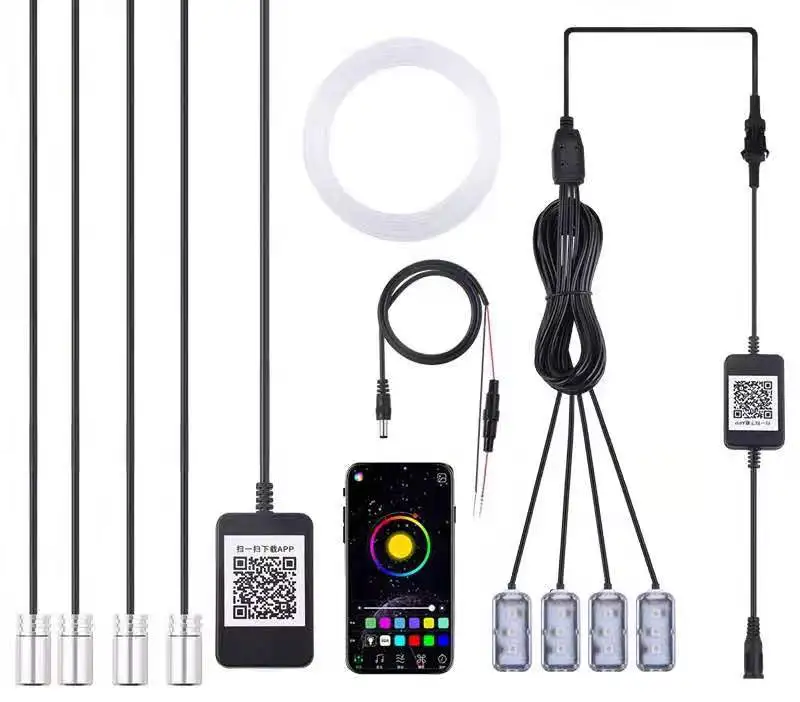 
RGB Car LED Interior Strip Lights Sound Active Automobile Atmosphere Ambient Lighting Kit Wireless APP Control 