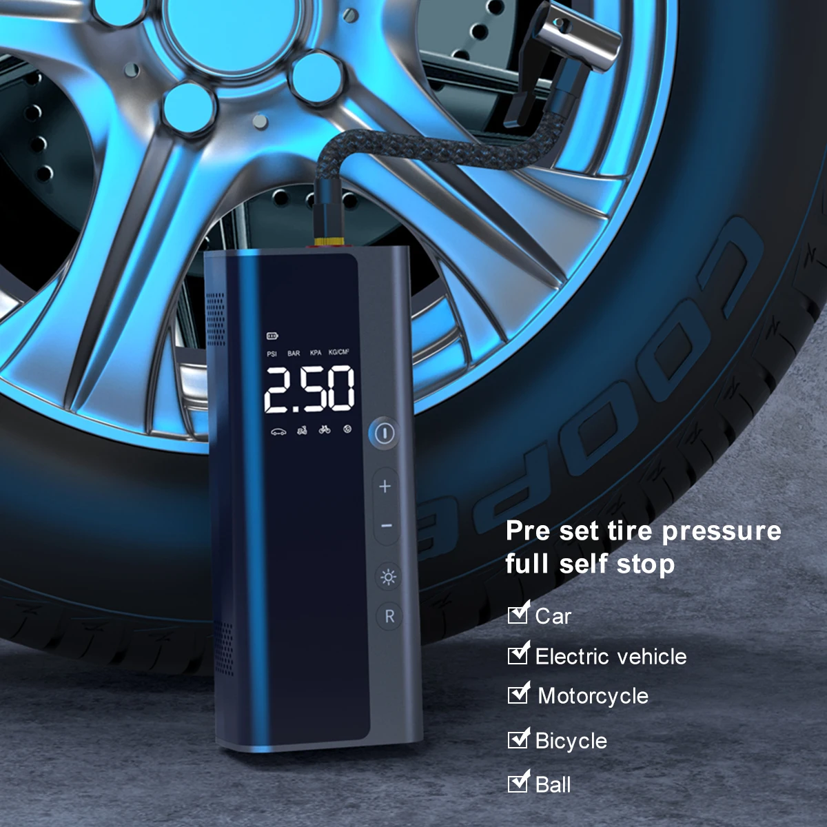 ODIER Portable Digital Multi-Function Wireless Electric Motorcycle Bicycle E-bike  Scooter Tire Mini Air Pump For Car Tyre