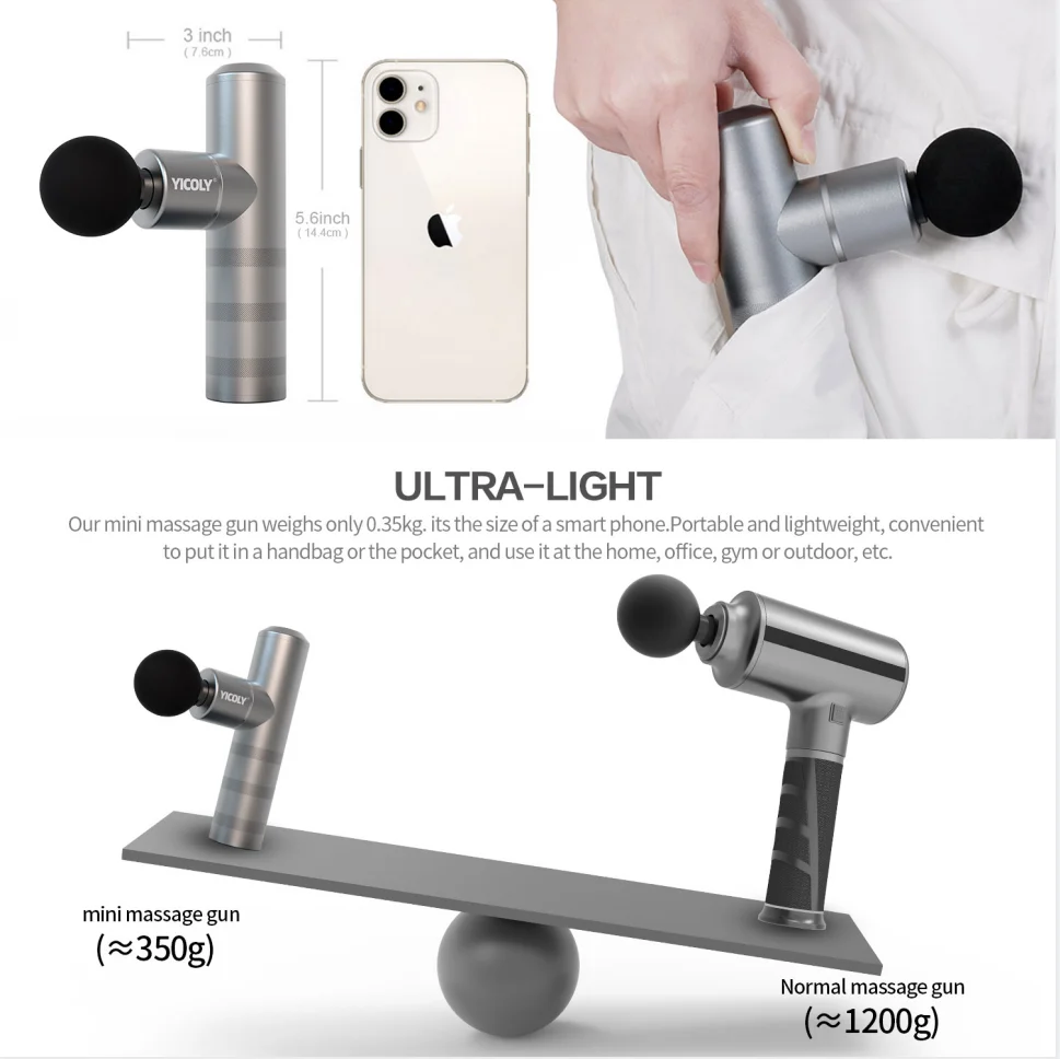 YICOLY aluminium Custom deep tissue mini travel size pocket massage gun deep muscle vibration Heat relief massage gun