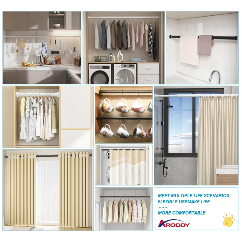 ARODDY 12-20 Inch Kitchen Bathroom Cupboard Wardrobe Window Closet Door Bookshelf DIY Project Spring Tension Curtain Rods