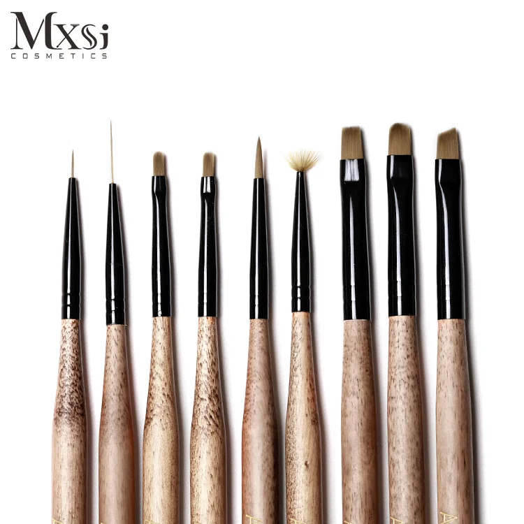 AS 9 PCS Wooden UV Gel Nail Art Design Set Dotting Liner Painting Drawing Polish Brush Pen Tools 3D Tips DIY Nail Gel Brush Set