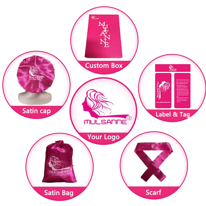 Private Label Tags Silk Satin Bags Custom Logo Design Print Hair Bundles Wigs Wrap Labels Hair Extensions Shipping Package