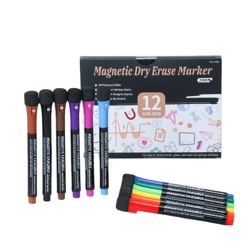 12 Colors Custom Magnet Whiteboard Marker Pen Dry Erase Magnetic Whiteboard Marker With Bullet Tip