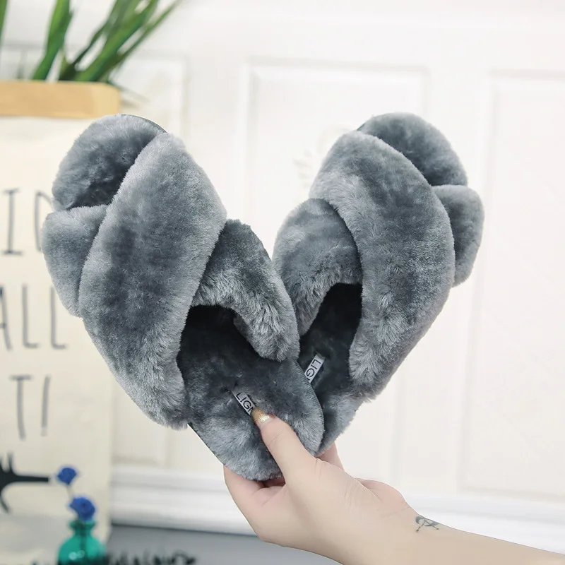 Wholesale Fashion Girls Ladies Home Luxury Plush Fluffy Faux Furry House Winter Fur Bedroom Slippers For Women