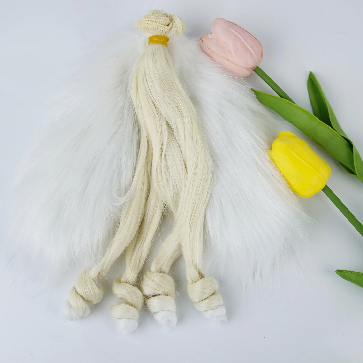 Handmade diy doll accessories long curly 25cm doll hair weft high temperature fiber doll hair extension