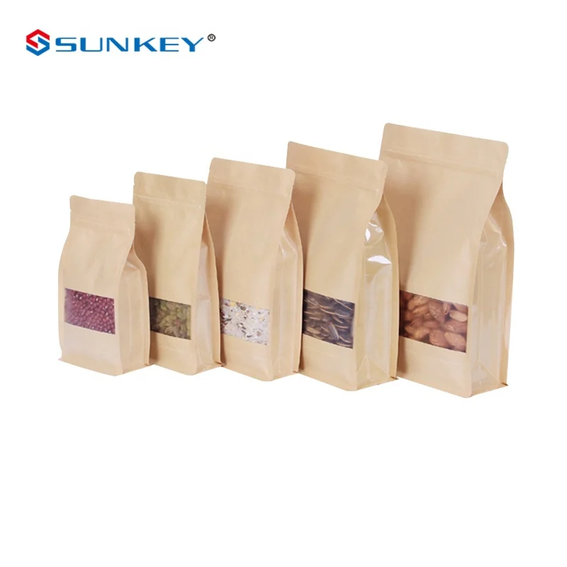 Heat Sealed Transparent Kraft Paper Food Zipper Packaging Snack Stand Up Bags With Window