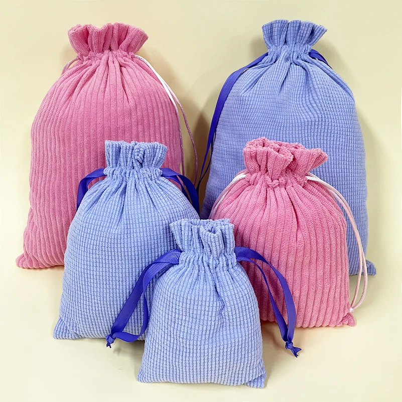 Velvet Fabric Charger Bags Corduroy Skincare Pouches Drawstring Consumer Electronics Storage Bags