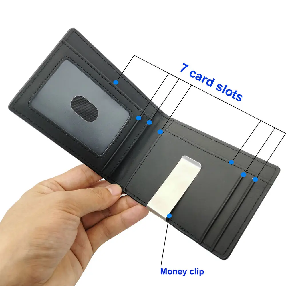 Custom Minimalist slim rfid blocking card wallet front pocket genuine leather men wallet