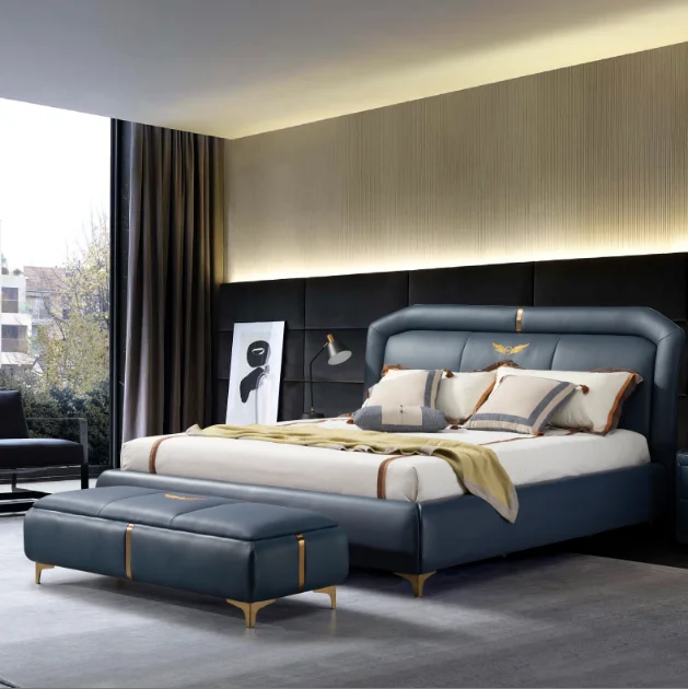 Luxury Customized Hotel Furniture Leather bed Bedroom Furniture Upholstered Bed Modern King Queen Italian Bed