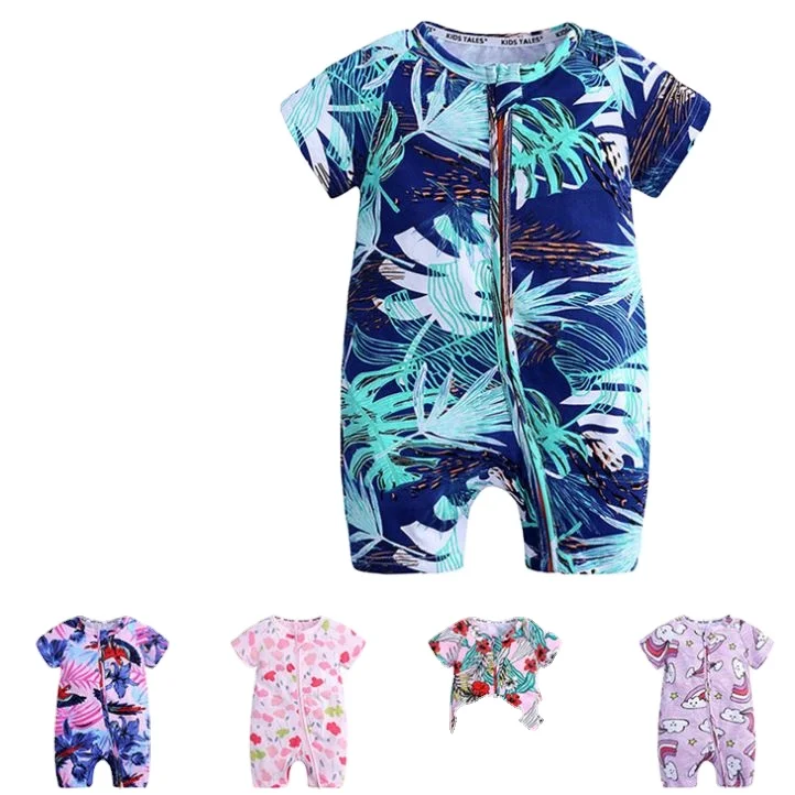 
2021Summer Hot Sale Kids Tales New Printing Floral Romper Onsie Zipper Baby Onesie Baby Girls Rompers Clothes 