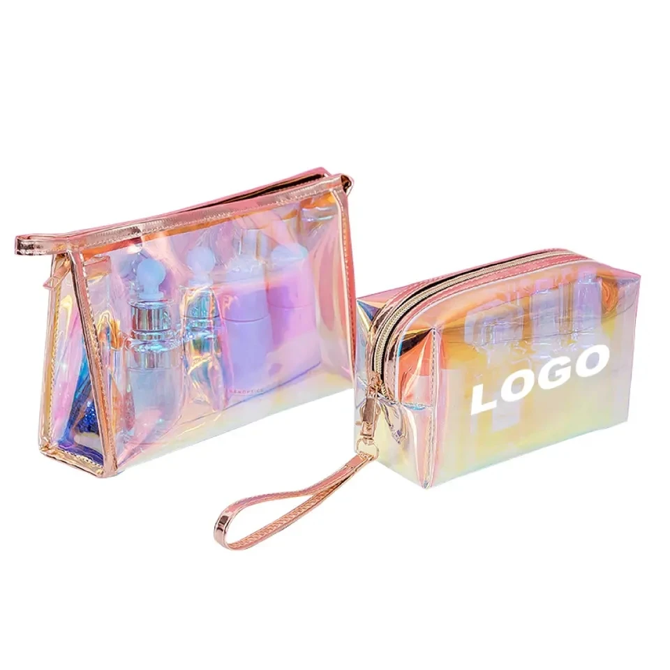 Custom Logo New Fashion Transparent Cosmetic Bags Laser Color Women Wash Gargle Makeup Bag