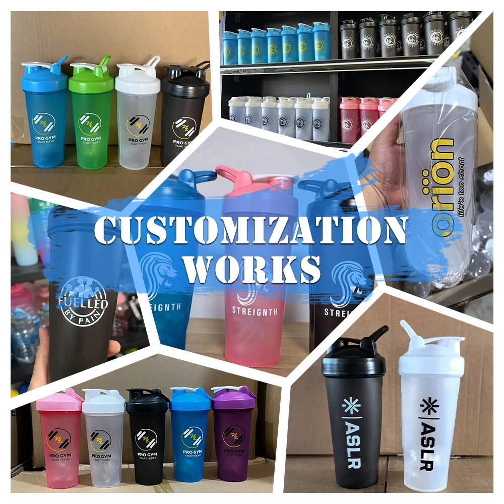 Custom Logo 400ml 600ml Fitness Plastic Black Gym Blender Shaker Cup Protein Shaker Bottle for Sports Water