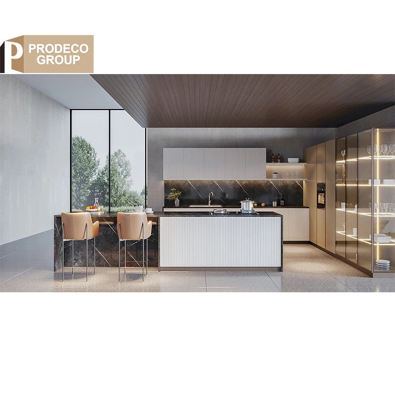 Prodeco Joinery Solid Walnut Wood Color Kitchen Cabinets Set with Island Ready to Assemble for Household