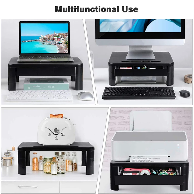 Home Office Monitor Stand Laptop Stand for Desk Height Adjustable Drawer Computer Stand Cellphone Holder Studio Monitor Riser