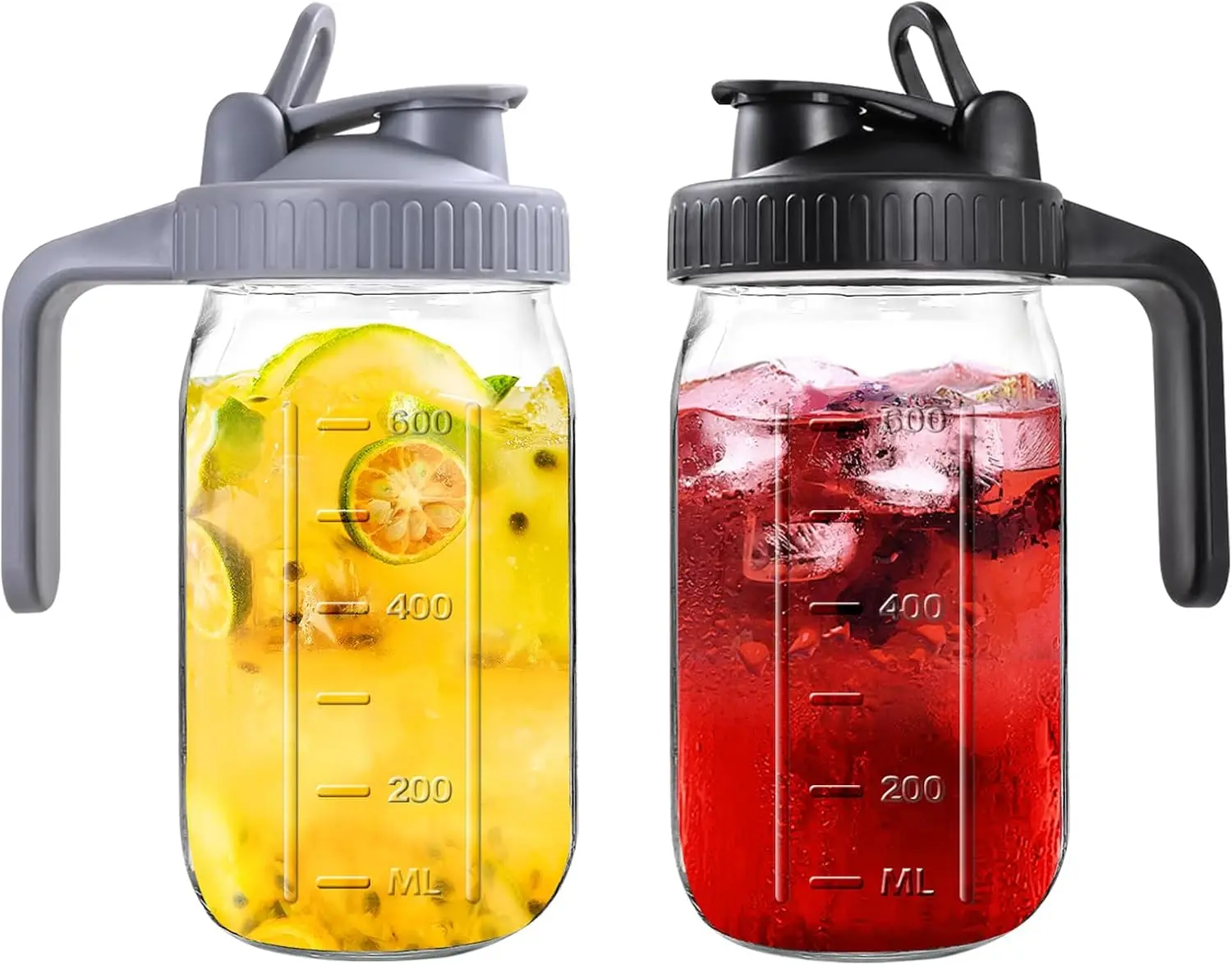 32 oz 64 oz Glass Double Handle Water Jug Wide Mouth Breast Milk Pitcher Fridge Container Mason Jar with Airtight Pour Spout Lid
