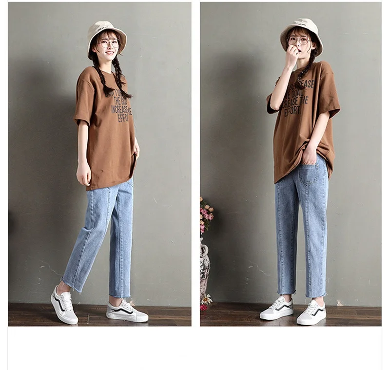 Модель 2019 года, весенние джинсы для беременных с карманами в виде ягодиц для беременных, джинсовые брюки для беременных, хлопковые свободные брюки, Одежда для беременных