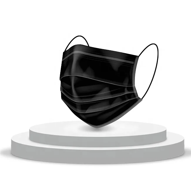 Disposable Black Facial Mask Flat Non-woven Fabric 3 plys Filter Easy to Breath Black Nose Mask Individually Wrapped