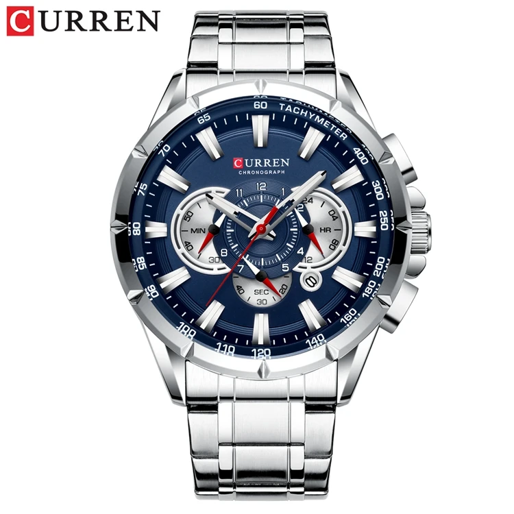 Curren 8363 Mens Military Army Stainless Steel Chronograph Watches 3ATM Waterproof Multifunctional Luxury Brand Wrist Watches