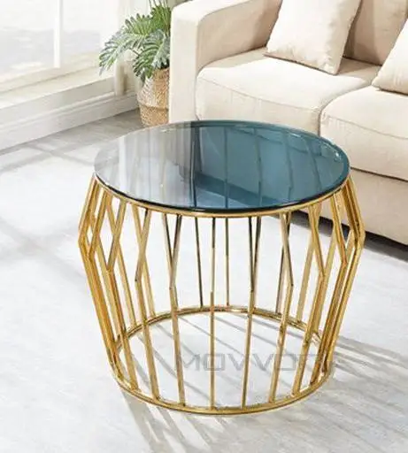 Wholesale Tempered top Nesting Stainless steel Silver Frame Round modern luxury coffee table