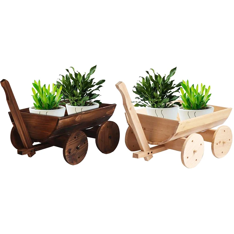 Shabby chic wagon shaped wooden planter box cart plant pots for Garden