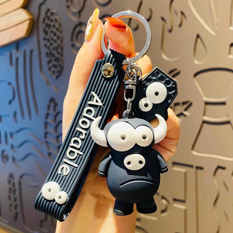 Creative Funny Cartoon 3D Doll Animal Bag Ornament Keychain Big Eyes Lion Giraffe Elephant Ostrich Leopard Bull Charm Pendant