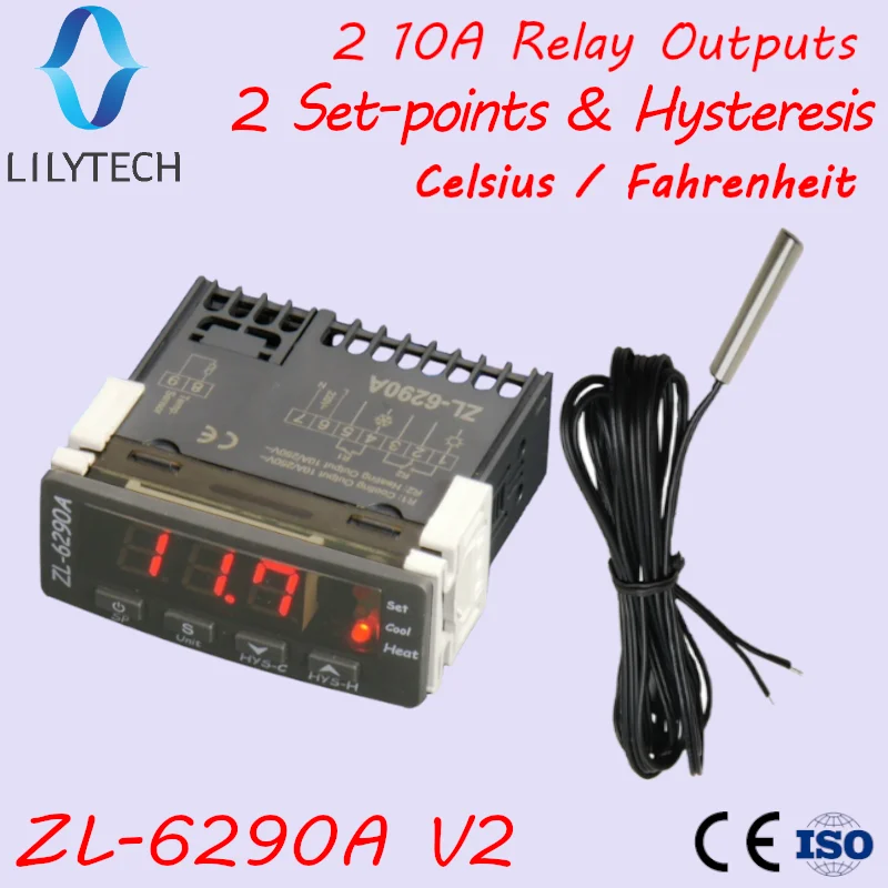 ZL-6290A градусы Цельсия по Фаренгейту (опция двойной 10A выходов ITC-1000 STC-1000 регулятор температуры lilytech stc-1000